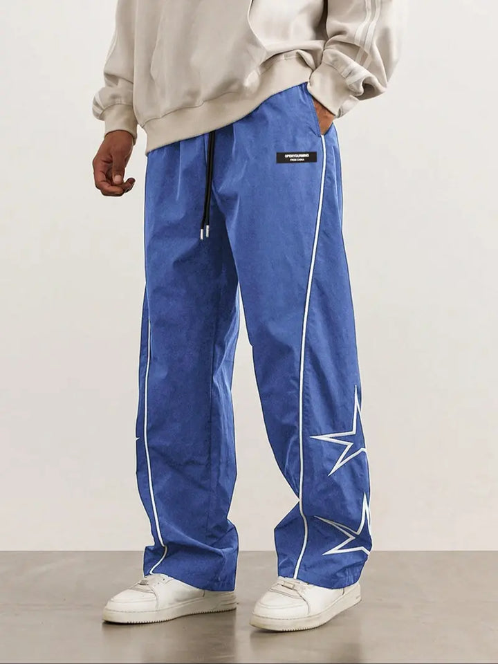 Men’s Casual Jogger Pants Loose Fit Streetwear Track Pants with Star Design