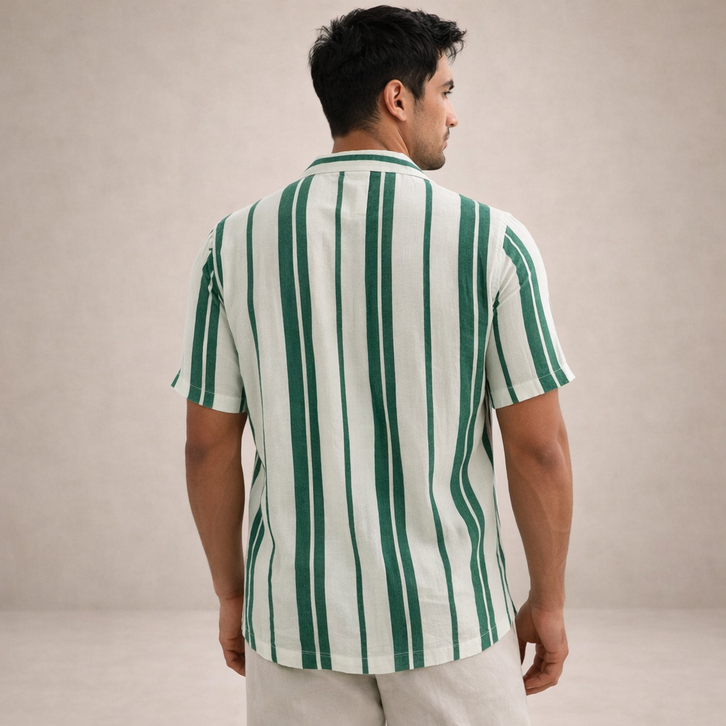 Men’s Striped Button Up Shirt Casual Short Sleeve Summer Beach Shirt