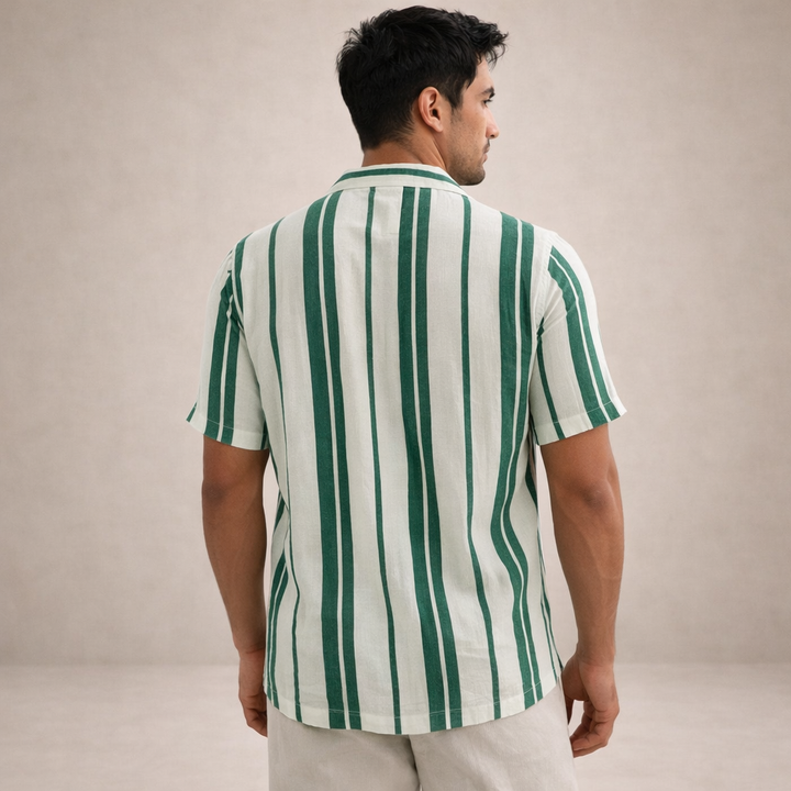 Men’s Striped Button Up Shirt Casual Short Sleeve Summer Beach Shirt