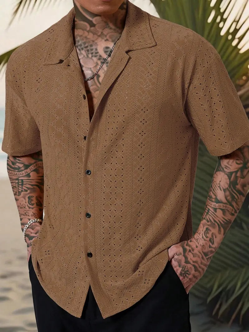 Men’s Short Sleeve Casual Button Up Shirt Summer Everyday Top