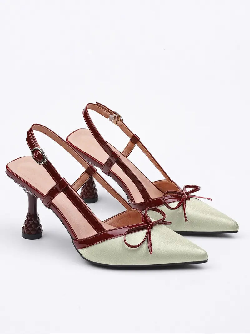 Women’s Slingback Heels Pointed Toe Bow Accent Elegant Dress Shoes