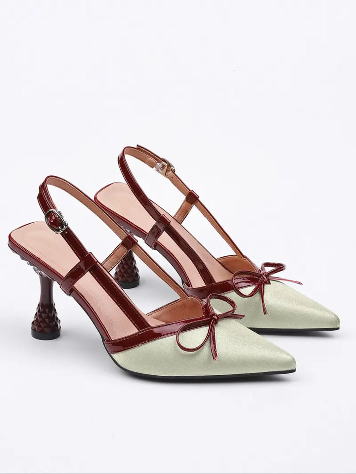 Women’s Slingback Heels Pointed Toe Bow Accent Elegant Dress Shoes