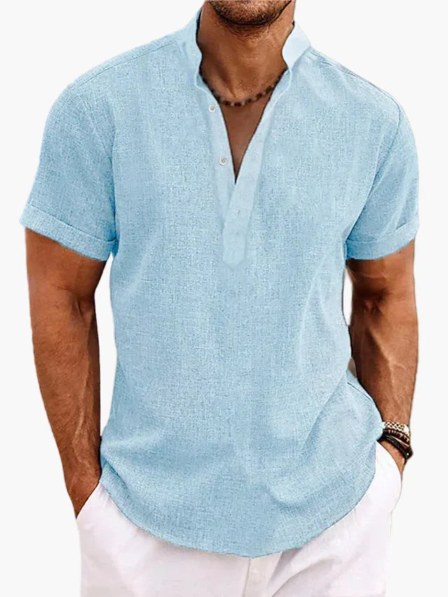 Men’s Notch Neck Shirt Casual Short Sleeve Summer Beach Top