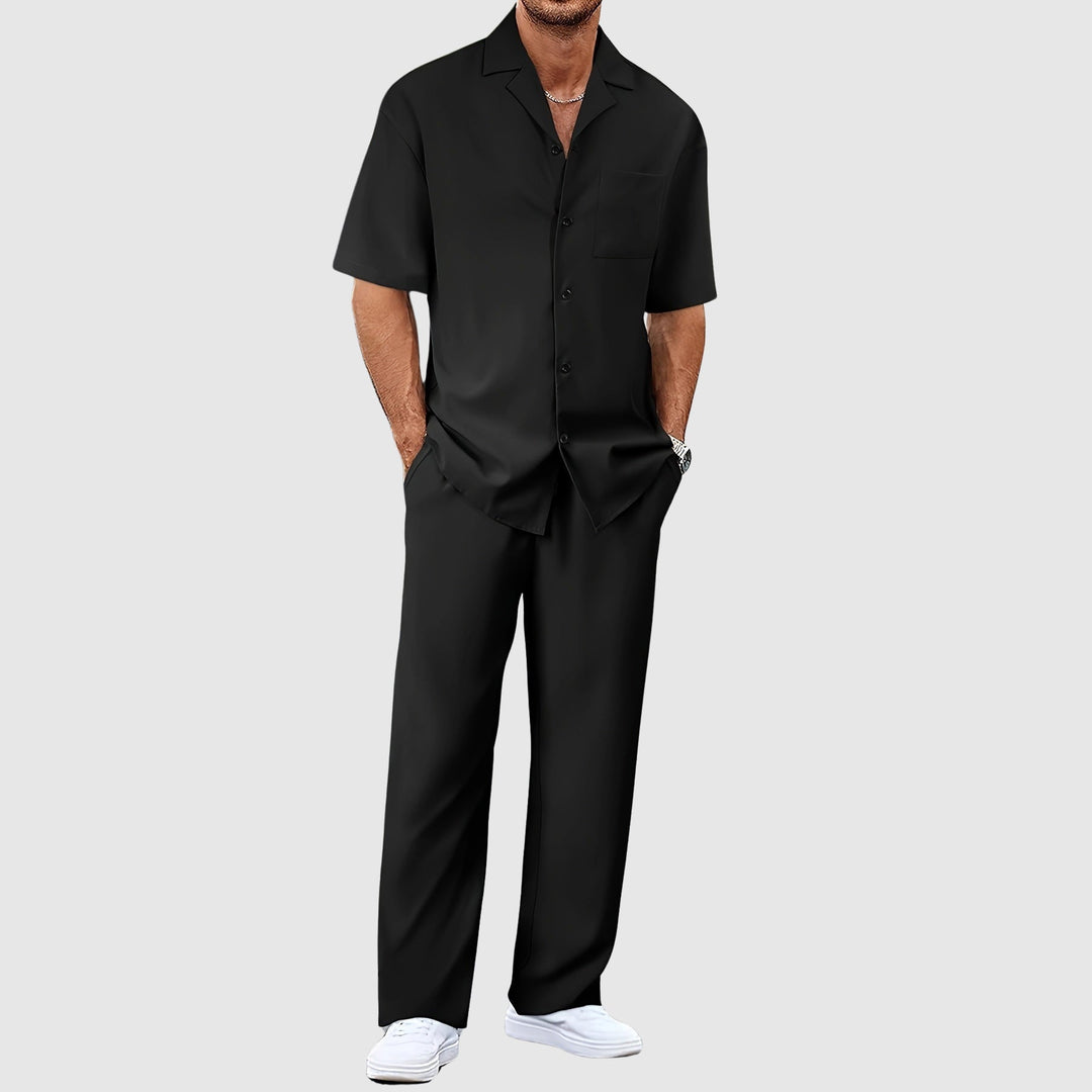 Men’s Short Sleeve Shirt and Trousers Set Casual Two Piece Outfit