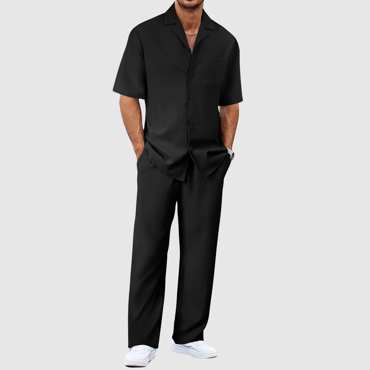 Men’s Short Sleeve Shirt and Trousers Set Casual Two Piece Outfit