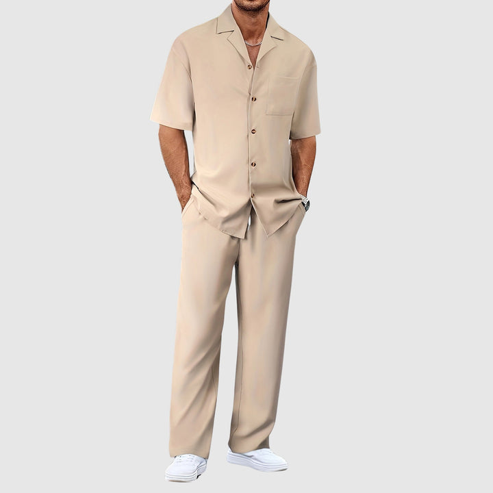 Men’s Short Sleeve Shirt and Trousers Set Casual Two Piece Outfit