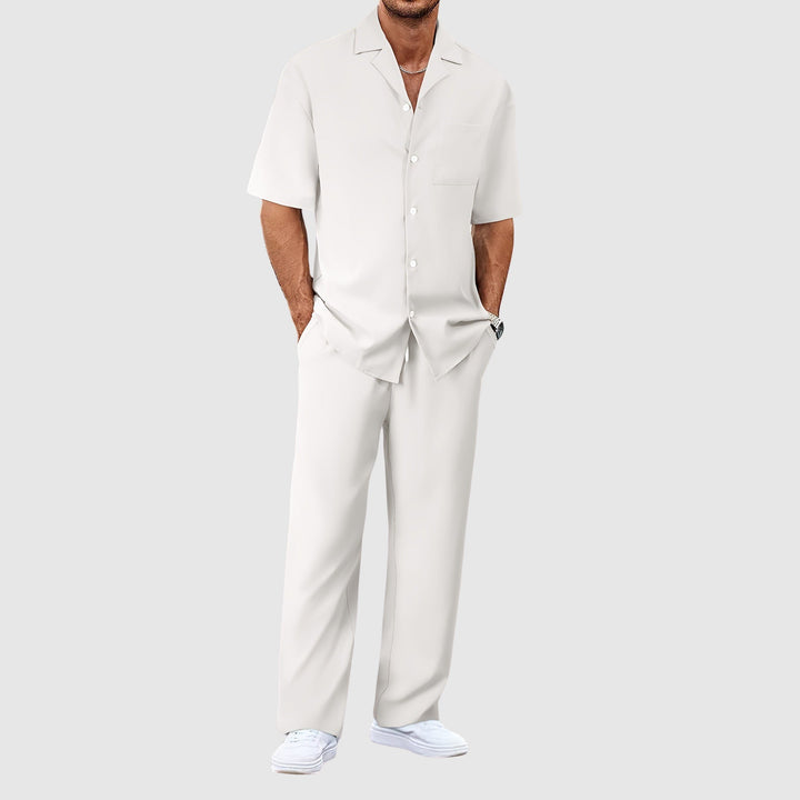 Men’s Short Sleeve Shirt and Trousers Set Casual Two Piece Outfit