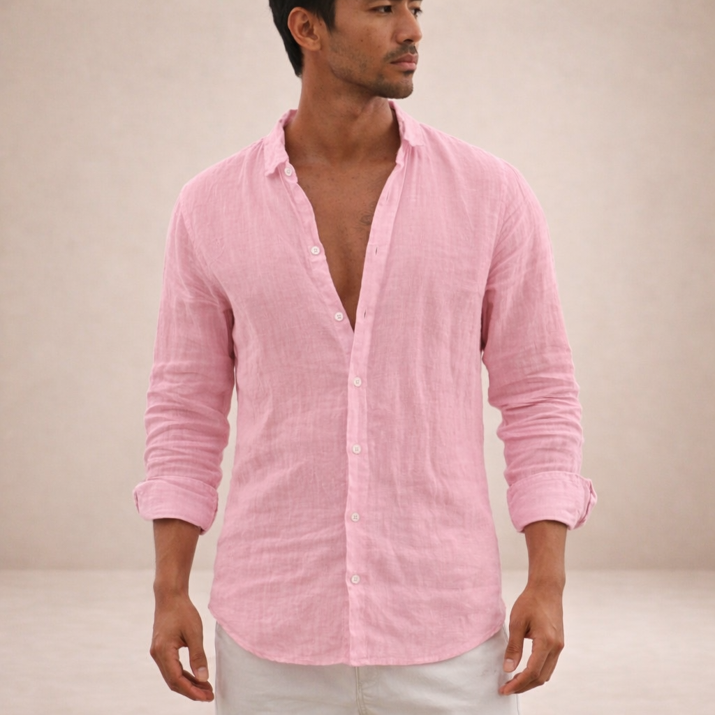 Men’s Linen Shirt | Regular Fit Breathable Long Sleeve Shirt