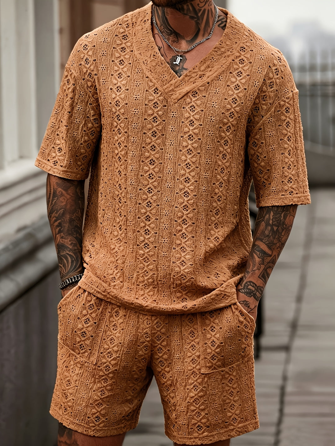 Men’s Resort Shirt and Shorts Set Relaxed Fit Two Piece Summer Outfit