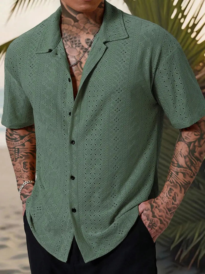 Men’s Short Sleeve Casual Button Up Shirt Summer Everyday Top