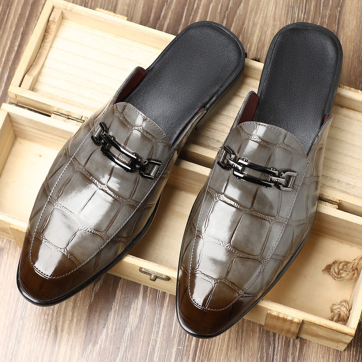 Victor Grey Croc Slip-On Shoes – Men’s Casual Backless Loafers