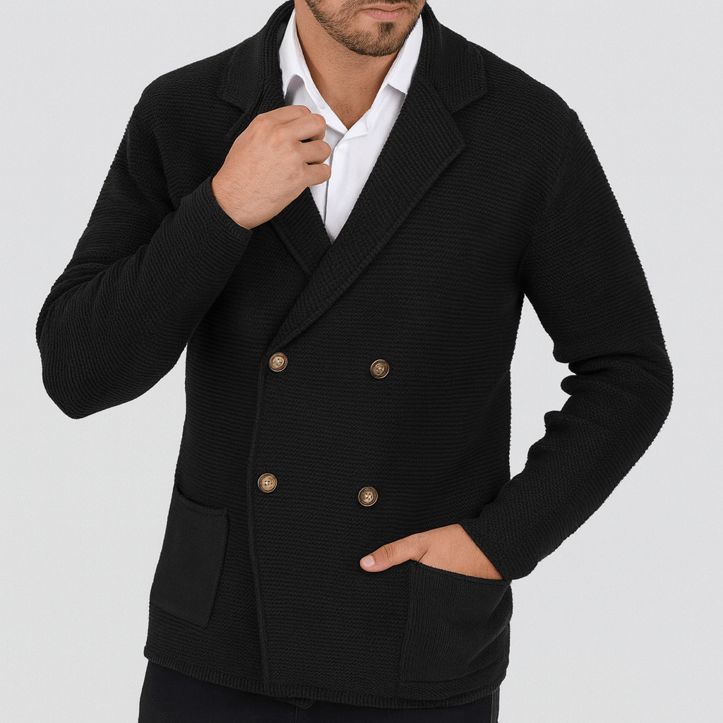 Spraykis | Textured Knit Men Cardigan With Blazer Lapel