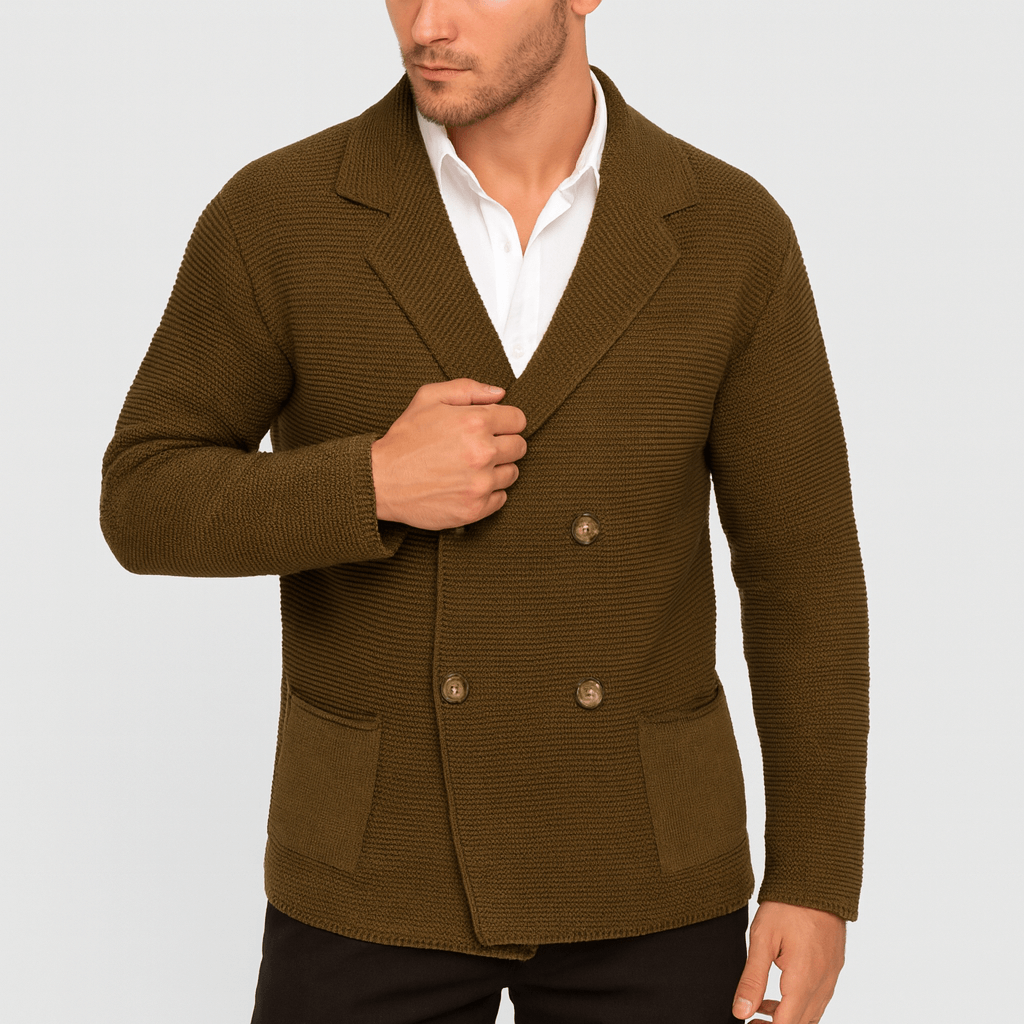 Spraykis | Textured Knit Men Cardigan With Blazer Lapel