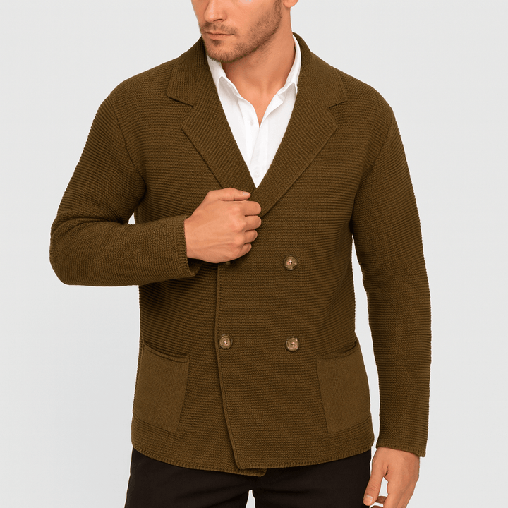 Spraykis | Textured Knit Men Cardigan With Blazer Lapel