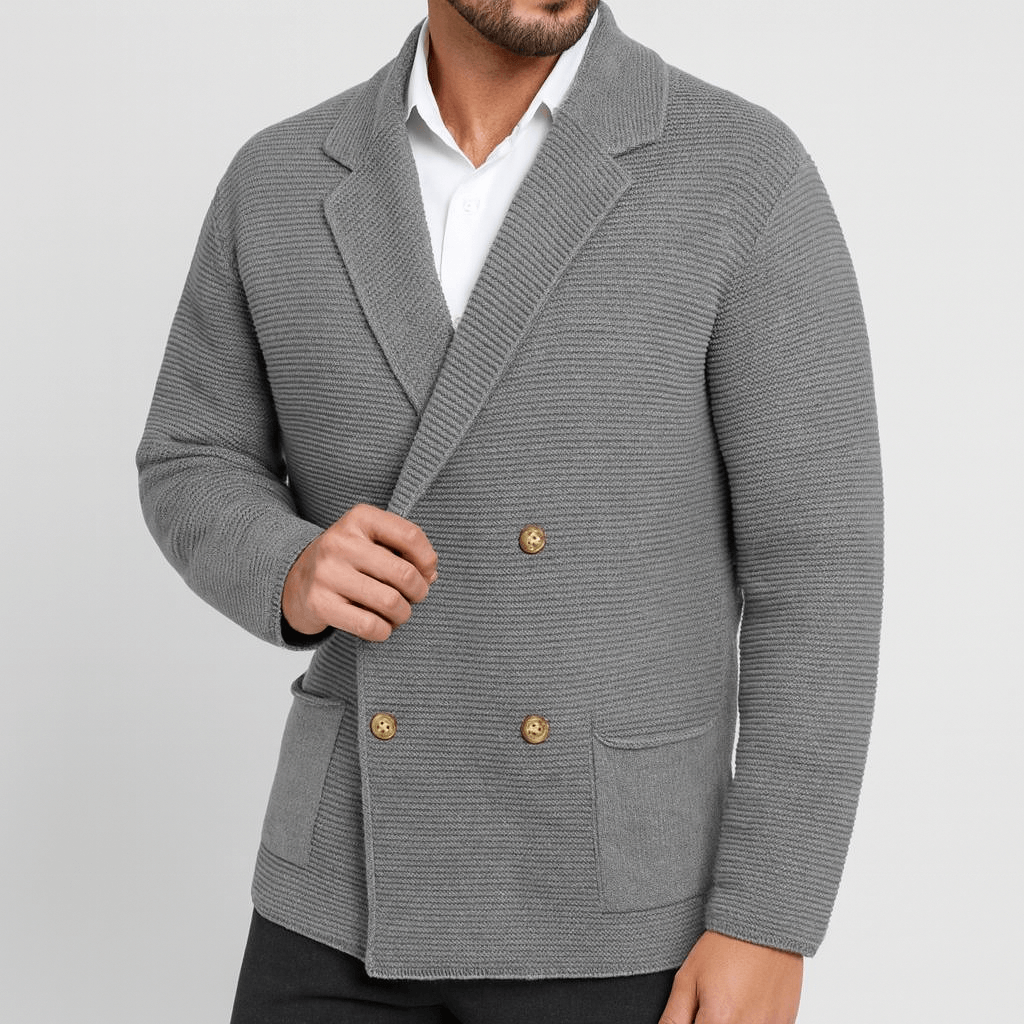 Spraykis | Textured Knit Men Cardigan With Blazer Lapel