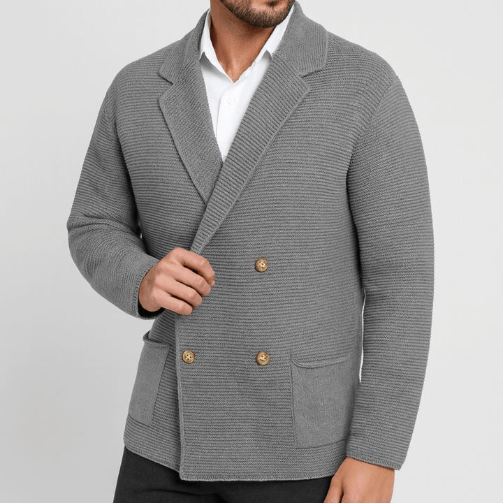 Spraykis | Textured Knit Men Cardigan With Blazer Lapel