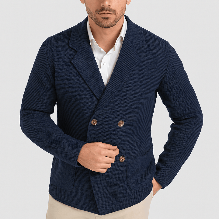Spraykis | Textured Knit Men Cardigan With Blazer Lapel