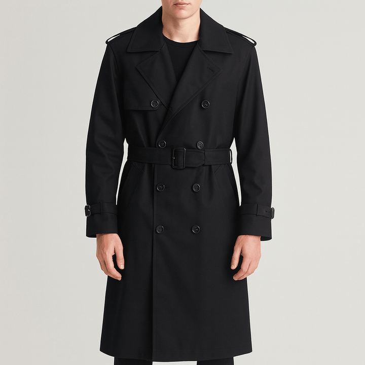 Men’s Cotton Blend Trench Coat – Classic Long Overcoat