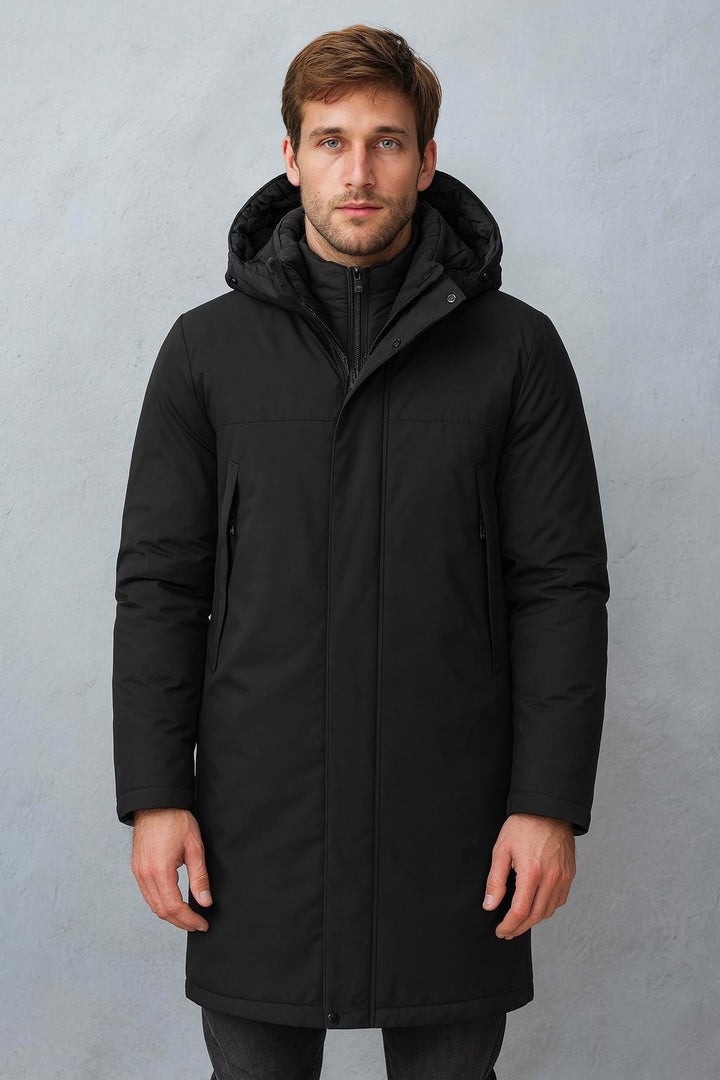 Men’s Long Hooded Jacket Set – Removable Layer Design Parka