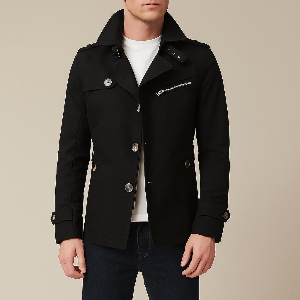 Men’s Long Trench Coat – Casual Button-Front Design