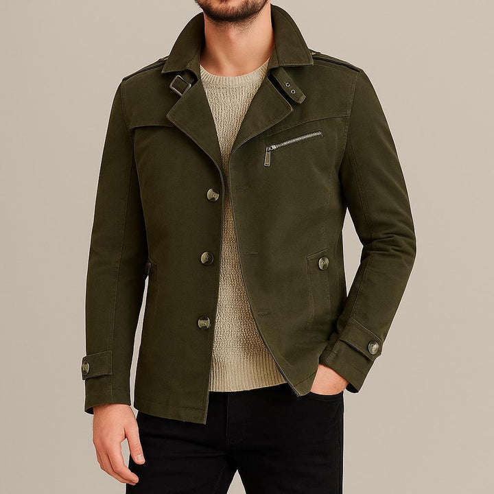 Men’s Long Trench Coat – Casual Button-Front Design