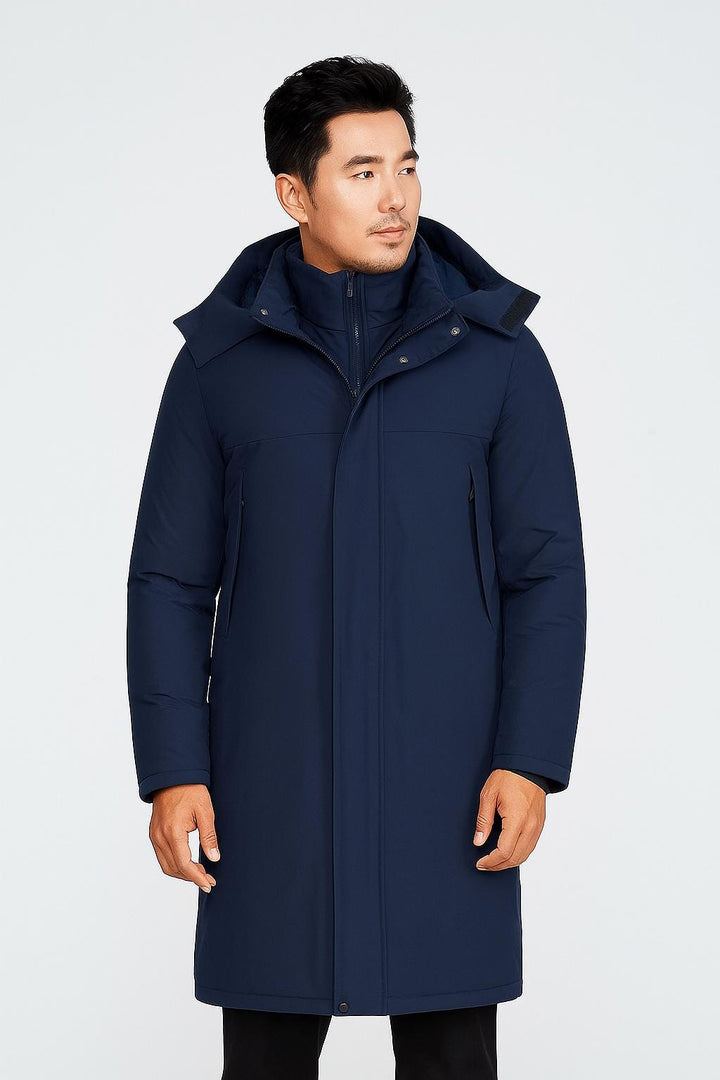 Men’s Long Hooded Jacket Set – Removable Layer Design Parka