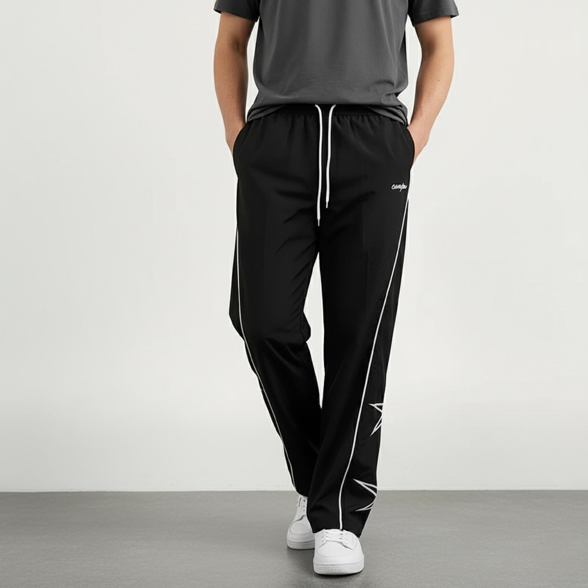 Men’s Wide-Leg Streetwear Jogger Pants – Striped Design