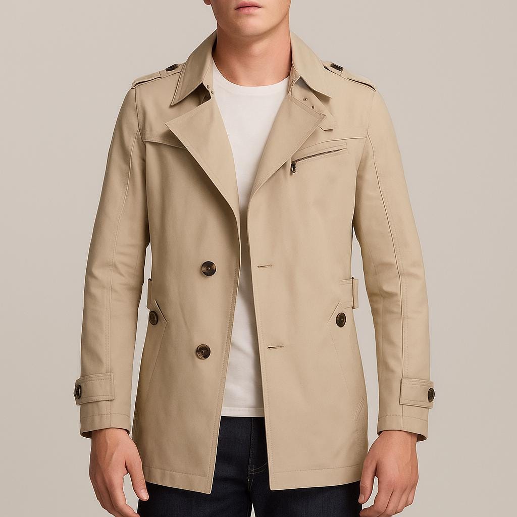 Men’s Long Trench Coat – Casual Button-Front Design