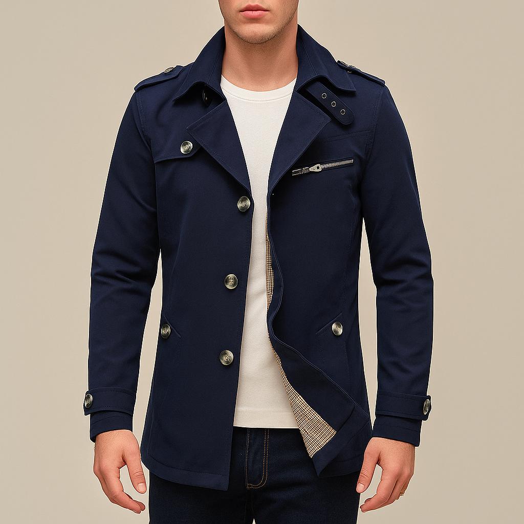 Men’s Long Trench Coat – Casual Button-Front Design