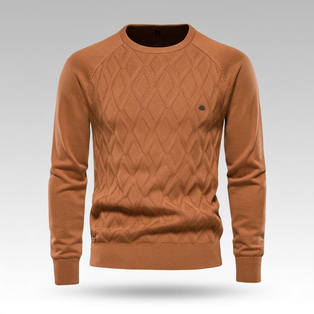 Men’s Diamond Pattern Sweater – Crew Neck Design