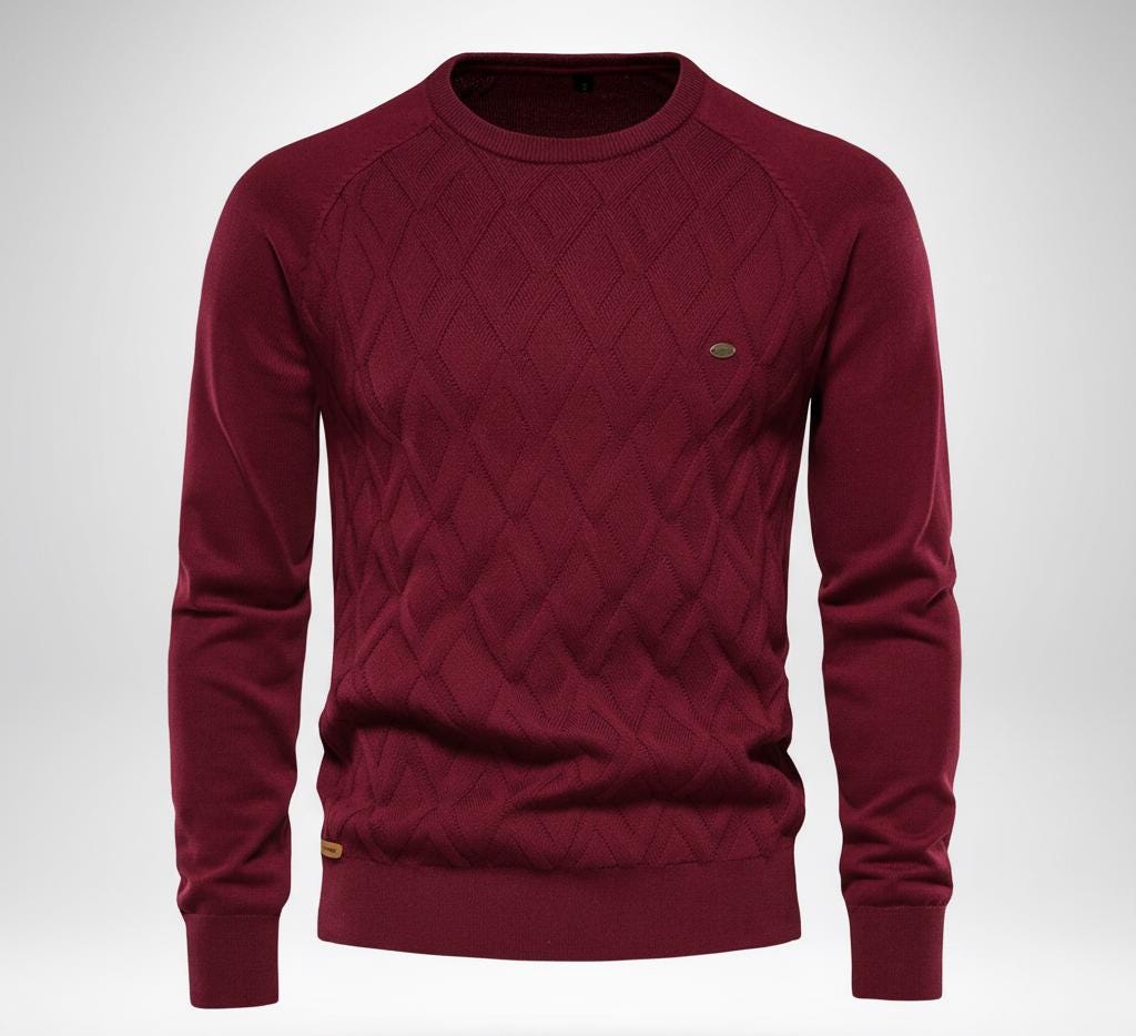 Men’s Diamond Pattern Sweater – Crew Neck Design
