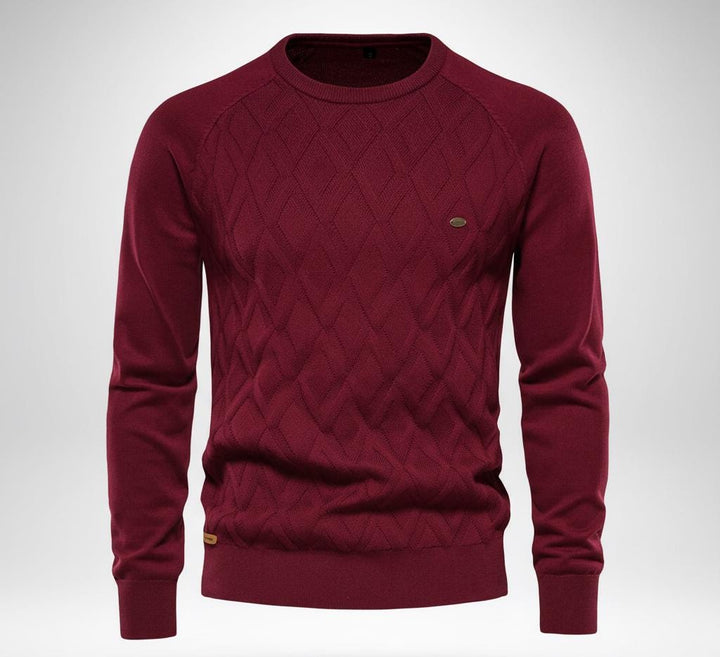 Men’s Diamond Pattern Sweater – Crew Neck Design