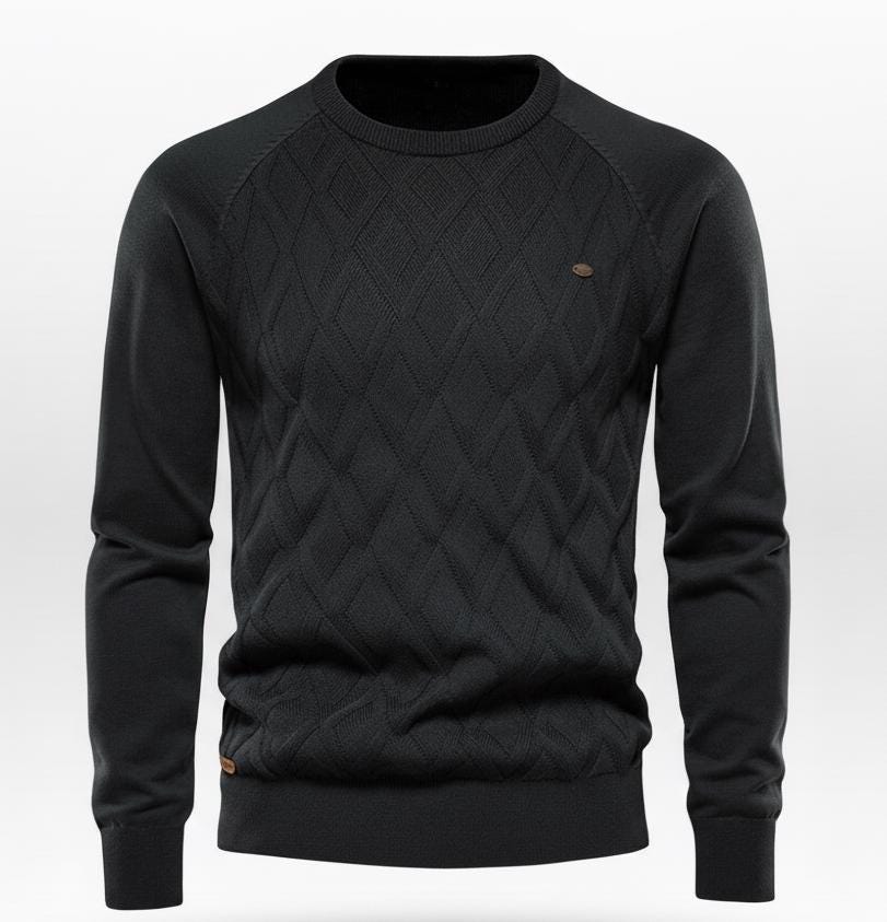 Men’s Diamond Pattern Sweater – Crew Neck Design