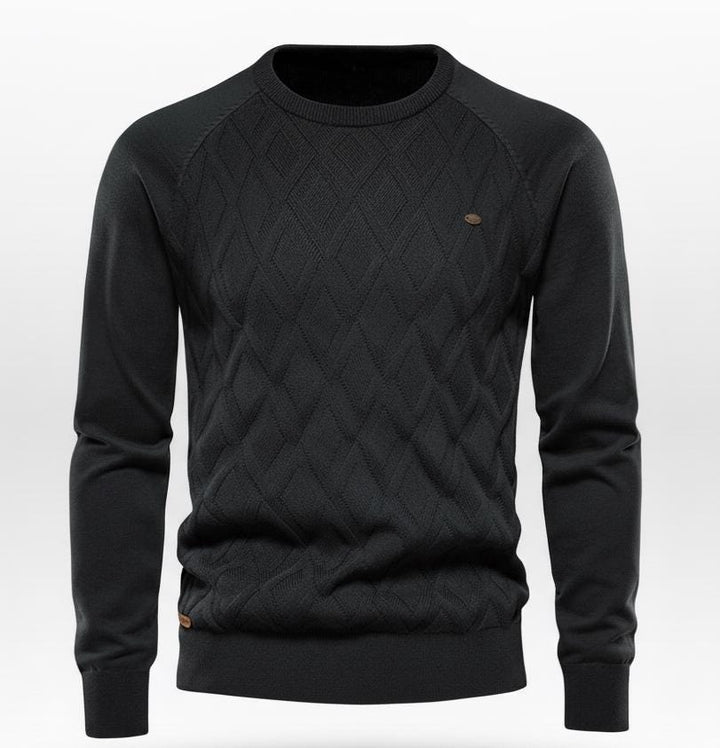 Men’s Diamond Pattern Sweater – Crew Neck Design