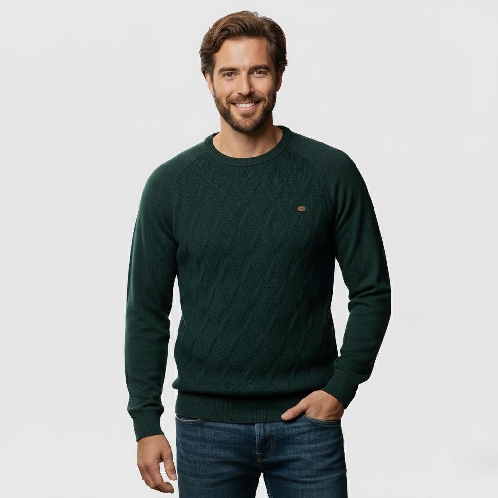 Men’s Diamond Pattern Sweater – Crew Neck Design