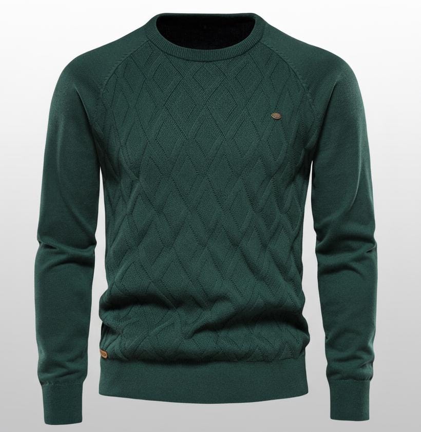 Men’s Diamond Pattern Sweater – Crew Neck Design