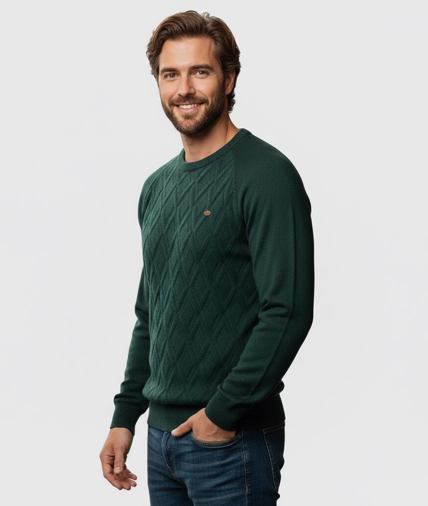 Men’s Diamond Pattern Sweater – Crew Neck Design