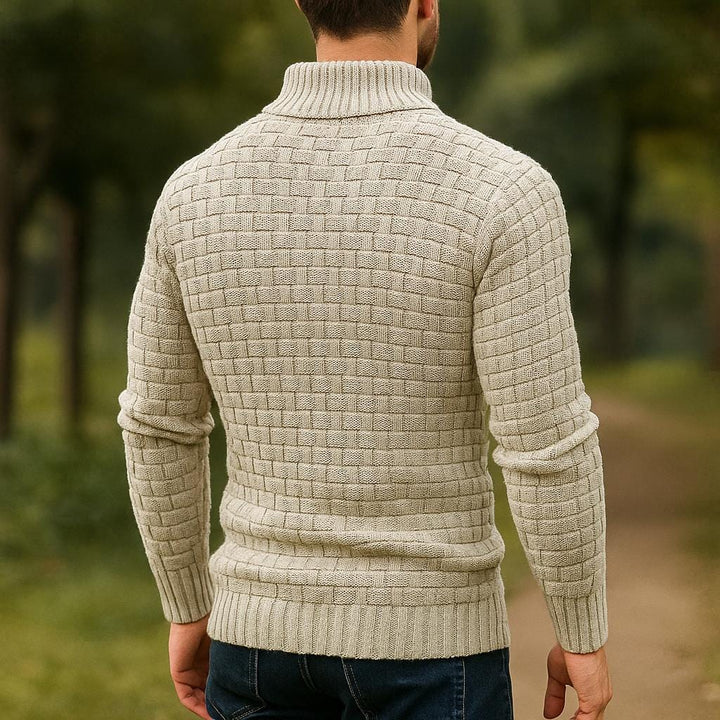 Men’s Button-Collar Sweater – Geometric Textured Design