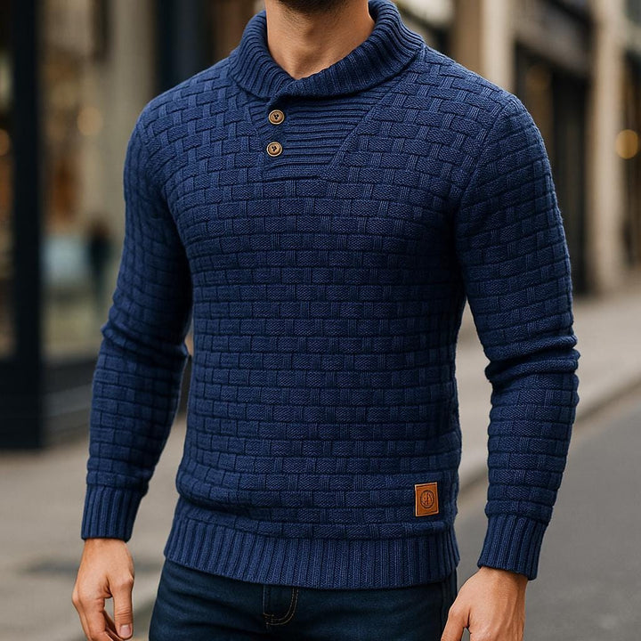 Men’s Button-Collar Sweater – Geometric Textured Design