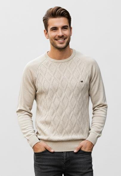 Men’s Diamond Pattern Sweater – Crew Neck Design