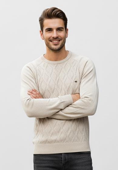 Men’s Diamond Pattern Sweater – Crew Neck Design