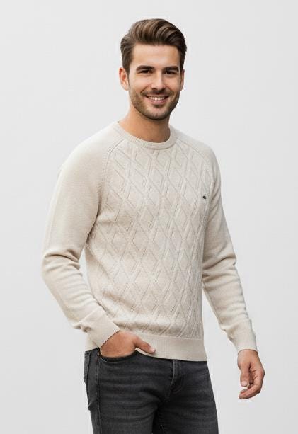 Men’s Diamond Pattern Sweater – Crew Neck Design