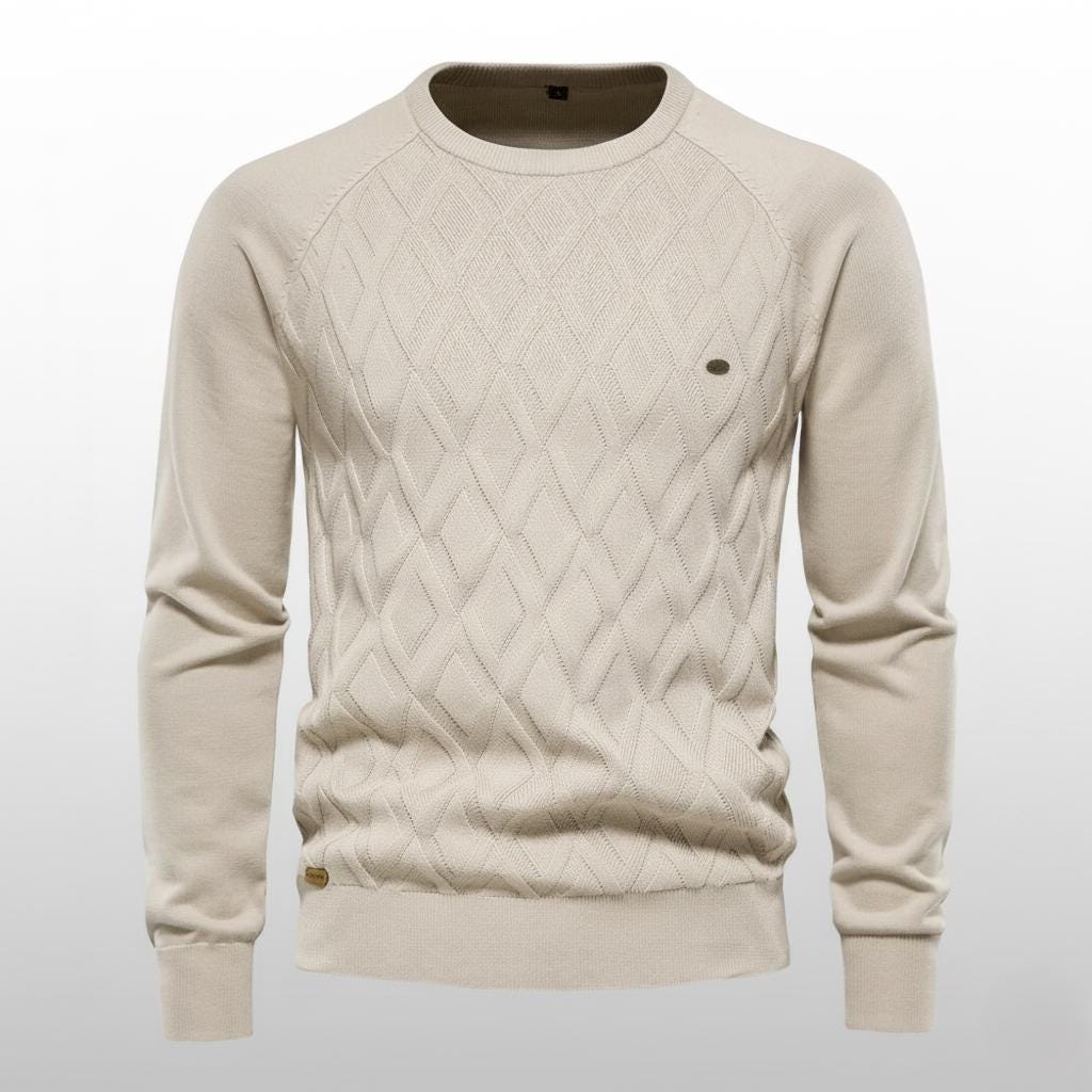 Men’s Diamond Pattern Sweater – Crew Neck Design