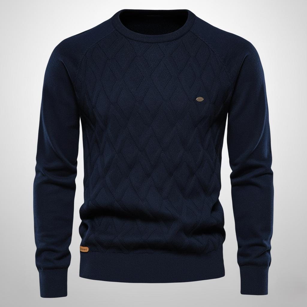 Men’s Diamond Pattern Sweater – Crew Neck Design