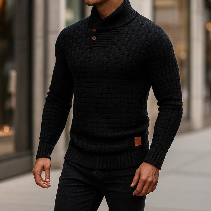 Men’s Button-Collar Sweater – Geometric Textured Design