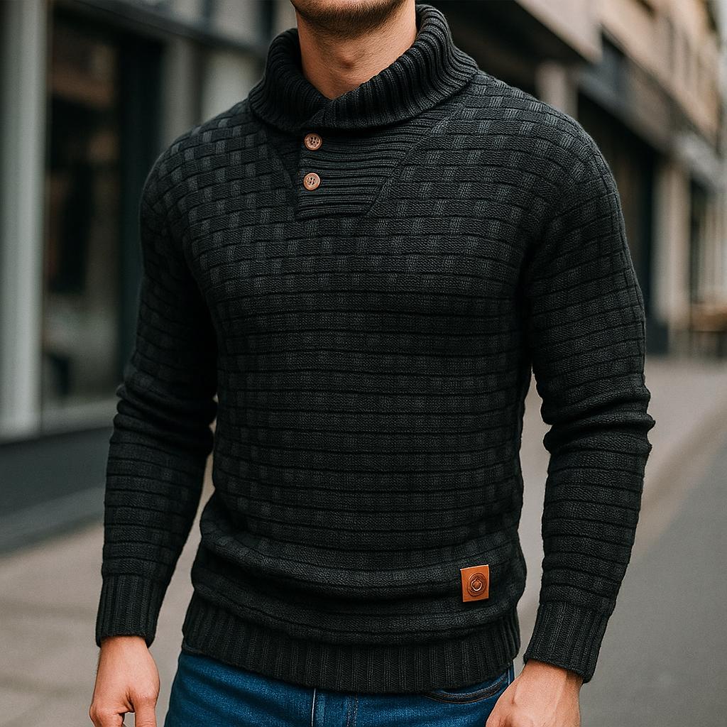 Men’s Button-Collar Sweater – Geometric Textured Design