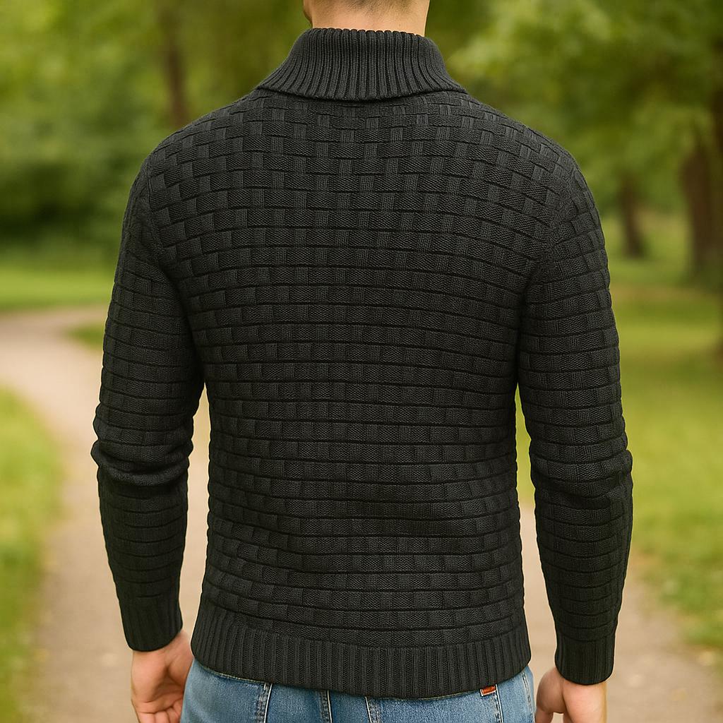 Men’s Button-Collar Sweater – Geometric Textured Design