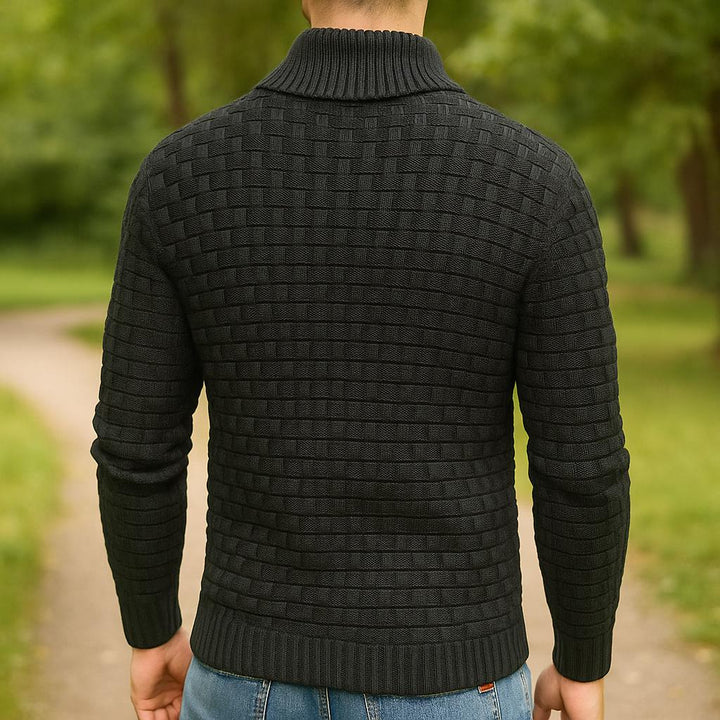 Men’s Button-Collar Sweater – Geometric Textured Design