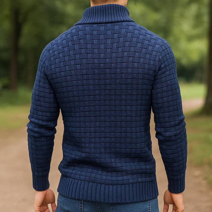Men’s Button-Collar Sweater – Geometric Textured Design