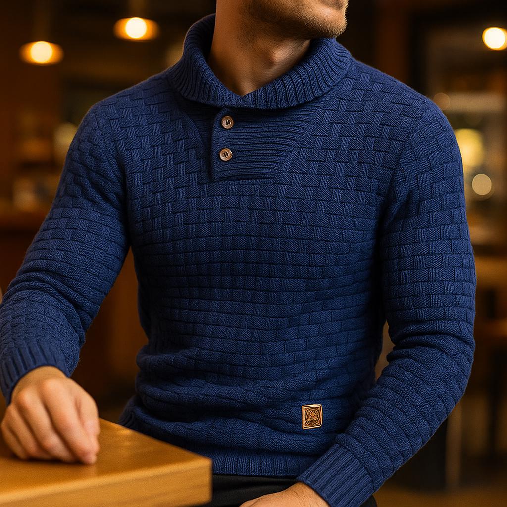 Men’s Button-Collar Sweater – Geometric Textured Design